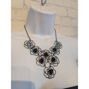 *Black rose bib statement necklace